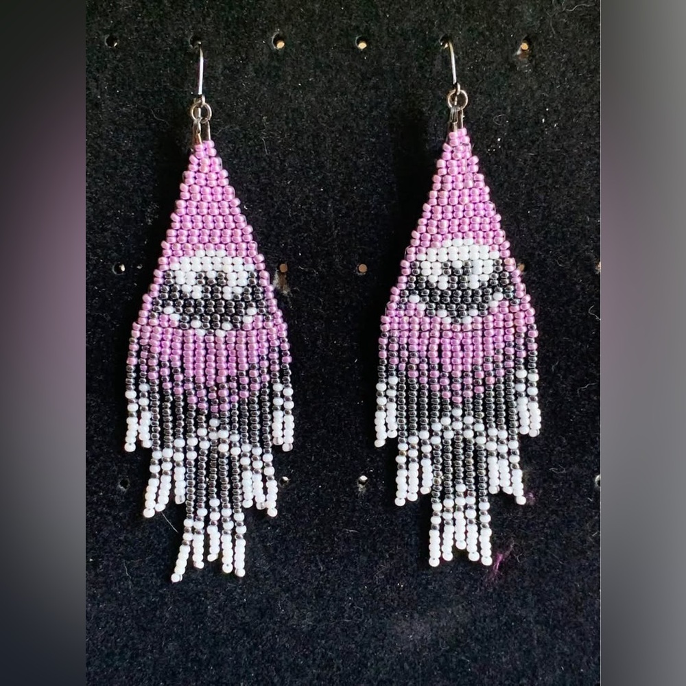 Handmade Fringe Seed Bead Earrings w/ Bat Motif